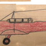 Three Old Kid Drawn Pencil and Crayon Airplanes