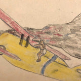 Little Burning Airplane Drawing with Man in Parachute Escaping