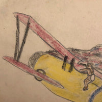 Little Burning Airplane Drawing with Man in Parachute Escaping