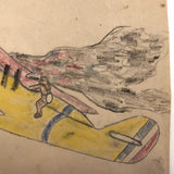 Little Burning Airplane Drawing with Man in Parachute Escaping