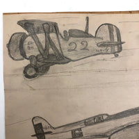 Three Kid Drawn Fighter Planes in Pencil