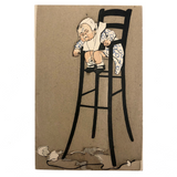 Crying Baby In High Chair Antique French Postcard