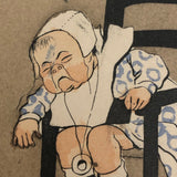Crying Baby In High Chair Antique French Postcard