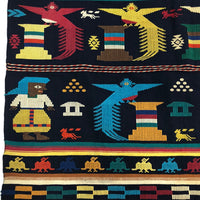 Guatemalan Finely Woven Cotton Textile Wall Hanging with Birds and People