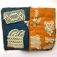 Antique Schoolgirl Crocheted Lace on Colorful Cloth Sampler Book