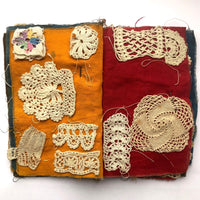 Antique Schoolgirl Crocheted Lace on Colorful Cloth Sampler Book
