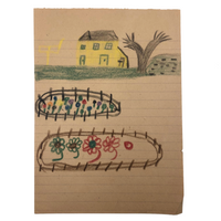 Mary Baker's Yellow House and Flowers, Crayon Drawing, 1917