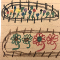 Mary Baker's Yellow House and Flowers, Crayon Drawing, 1917