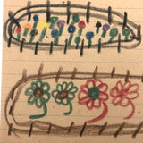 Mary Baker's Yellow House and Flowers, Crayon Drawing, 1917