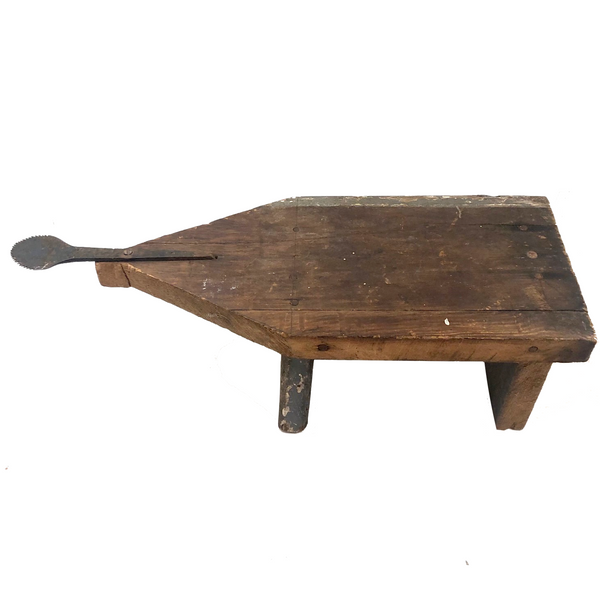 Primitive Old Wooden Stool with Iron Handle