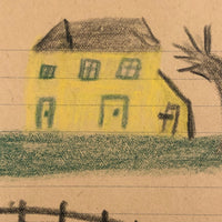 Mary Baker's Yellow House and Flowers, Crayon Drawing, 1917