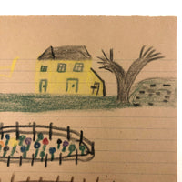 Mary Baker's Yellow House and Flowers, Crayon Drawing, 1917