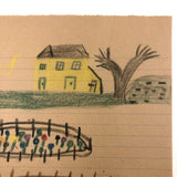 Mary Baker's Yellow House and Flowers, Crayon Drawing, 1917