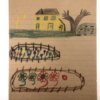 Mary Baker's Yellow House and Flowers, Crayon Drawing, 1917