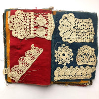 Antique Schoolgirl Crocheted Lace on Colorful Cloth Sampler Book