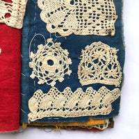 Antique Schoolgirl Crocheted Lace on Colorful Cloth Sampler Book