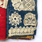 Antique Schoolgirl Crocheted Lace on Colorful Cloth Sampler Book