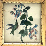 Buzzing Hummingbird Antique Naive Watercolor in Lemon Gold Frame