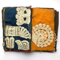 Antique Schoolgirl Crocheted Lace on Colorful Cloth Sampler Book
