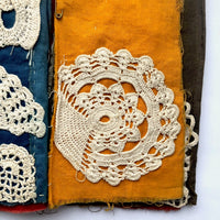 Antique Schoolgirl Crocheted Lace on Colorful Cloth Sampler Book
