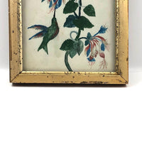 Buzzing Hummingbird Antique Naive Watercolor in Lemon Gold Frame