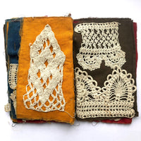 Antique Schoolgirl Crocheted Lace on Colorful Cloth Sampler Book