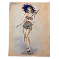 Red White and Blue Pin Up Girl 1940s Drawing Harriet Claire Mansfield