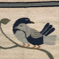 South American Woven Wool Kilim Rug with Two Birds on Branch