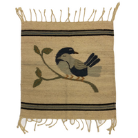 South American Woven Wool Kilim Rug with Two Birds on Branch