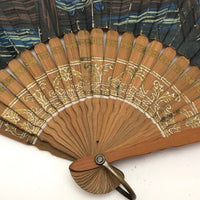 Hand-painted Folding Fan with Two Asian Children on Bridge