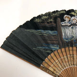 Hand-painted Folding Fan with Two Asian Children on Bridge