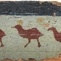 Wonderful Antique Painted Wood Fragment with Birds in a Row