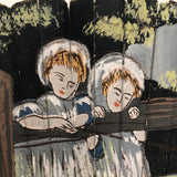 Hand-painted Folding Fan with Two Asian Children on Bridge