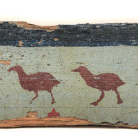 Wonderful Antique Painted Wood Fragment with Birds in a Row