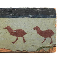 Wonderful Antique Painted Wood Fragment with Birds in a Row
