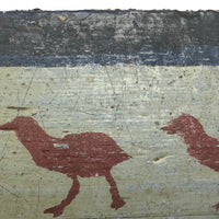 Wonderful Antique Painted Wood Fragment with Birds in a Row
