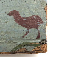 Wonderful Antique Painted Wood Fragment with Birds in a Row