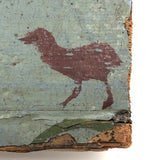 Wonderful Antique Painted Wood Fragment with Birds in a Row