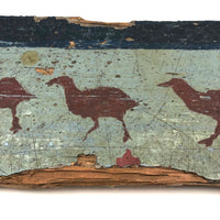 Wonderful Antique Painted Wood Fragment with Birds in a Row