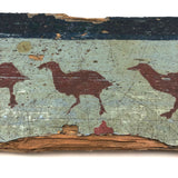 Wonderful Antique Painted Wood Fragment with Birds in a Row