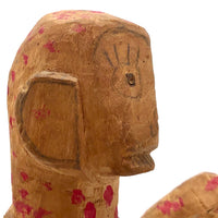 Red Spotted Old Carved Folk Art Monkey with Moving Arms