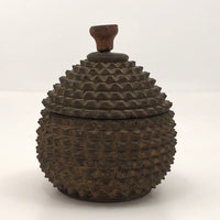 Antique Carved Wood Durian Shaped Box with Interior Lacquer and Gilding