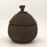 Antique Carved Wood Durian Shaped Box with Interior Lacquer and Gilding