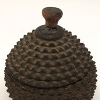 Antique Carved Wood Durian Shaped Box with Interior Lacquer and Gilding