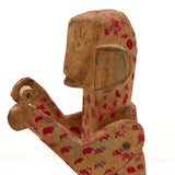 Red Spotted Old Carved Folk Art Monkey with Moving Arms