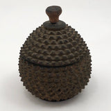 Antique Carved Wood Durian Shaped Box with Interior Lacquer and Gilding