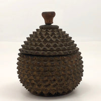 Antique Carved Wood Durian Shaped Box with Interior Lacquer and Gilding