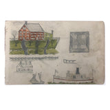 Willis Hutchinson 1883 Double-Sided Sketchbook Drawing: Houses, Boat, Volcano!