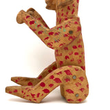 Red Spotted Old Carved Folk Art Monkey with Moving Arms