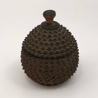 Antique Carved Wood Durian Shaped Box with Interior Lacquer and Gilding